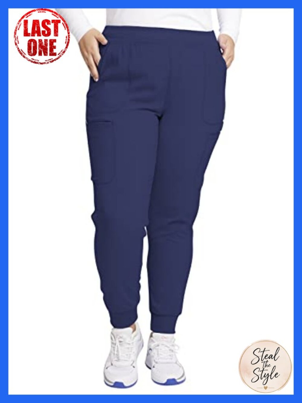 Womens Mid Rise Jogger Scrub Pants Rib-Knit Waist 6 Pockets Moisture-Wicking